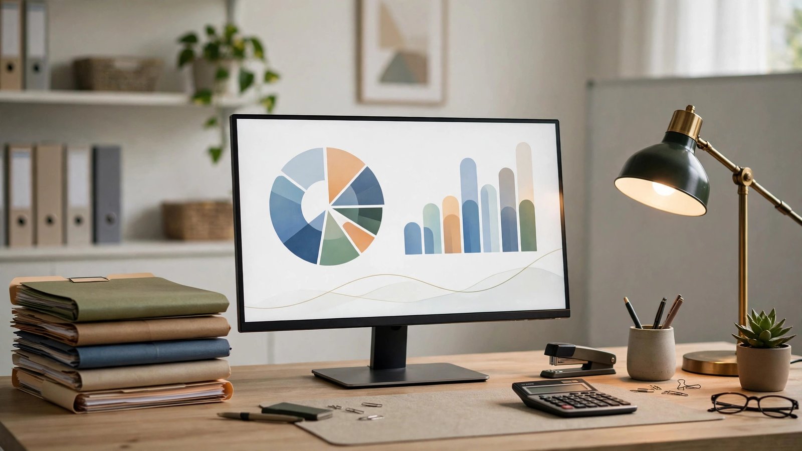 Bookkeeper's desk with a client accounting dashboard, the daily view inside modern bookkeeper software