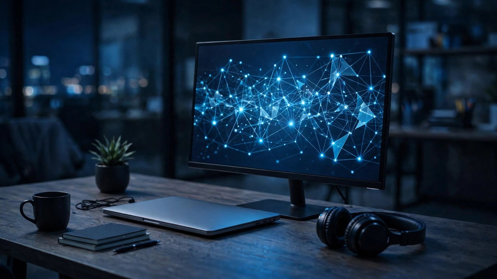 Monitor with a glowing network of connected nodes, the visual signature of the best ai tools